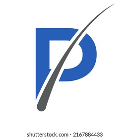 Hair treatment logo on P letter vector template. Dermatology logo design, Hair care treatment. Anti-dandruff flakes icon for shampoo. Anti-dandruff oil design