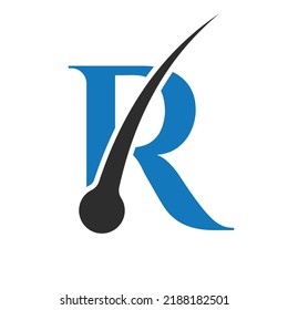 Logotipo de tratamiento del pelo en la plantilla del vector carta R. Diseño de Logotipo Dermatológico, Tratamiento de Cuidado del Pelo. Icono de Anti-Dandruff para Shampoo. Símbolo de aceite contra la marea negra