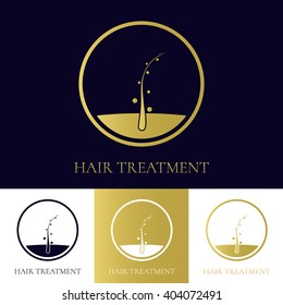 Hair treatment and transplant logo template with follicle receiving nourishment. Medical diagnostics sign in 4 variations. Health and beauty concept. Vector illustration.