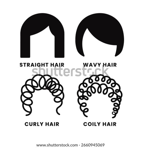 Hair Type Icon Set – Straight, Wavy, Curly, and Coily Hair