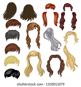 Hair vector isolated illustration of hairstyles for men and women long and short hair styling for blondes, brunettes, brown hair