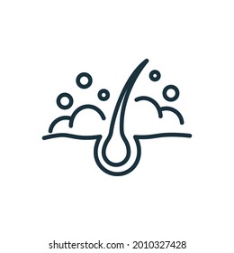 Hair Wash Line Icon. Follicle Washing with Shampoo and Foam Linear Pictogram. Treatment of Hygiene Hair Outline Icon. Editable Stroke. Isolated Vector Illustration.