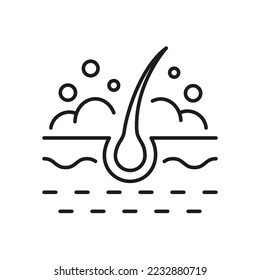 Hair Wash Line Icon. Follicle Washing with Shampoo and Foam Black Outline Pictogram. Treatment of Hygiene Hair Icon. Editable Stroke. Isolated Vector Illustration.