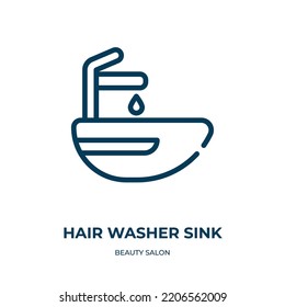 Hair washer sink icon. Linear vector illustration from beauty salon collection. Outline hair washer sink icon vector. Thin line symbol for use on web and mobile apps, logo, print media.