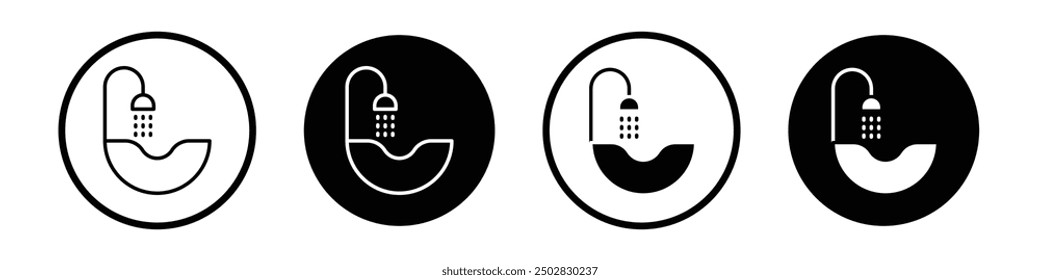 Hair washer sink vector icon set black filled and outlined style.