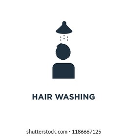 Hair washing icon. Black filled vector illustration. Hair washing symbol on white background. Can be used in web and mobile.