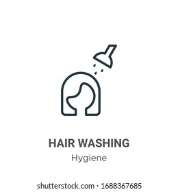 Hair washing outline vector icon. Thin line black hair washing icon, flat vector simple element illustration from editable hygiene concept isolated stroke on white background