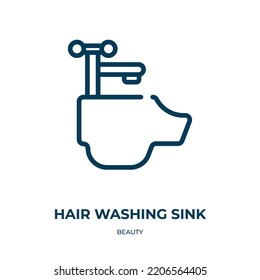 Hair washing sink icon. Linear vector illustration from beauty collection. Outline hair washing sink icon vector. Thin line symbol for use on web and mobile apps, logo, print media.