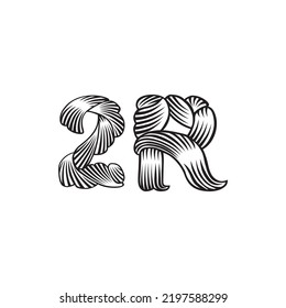 Hair wave alphabet 2R logo vector icon template