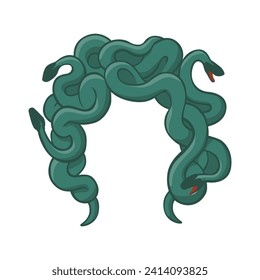 Hair wig from gorgon snakes template. Greek ferocious woman monster turning people to stone with mystical design for halloween and fantasy vector parties