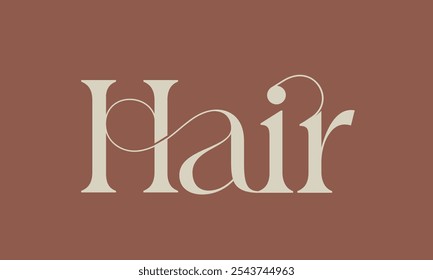 HAIR word mark logo text. Luxury, decorative ligature serif font customized lettering. Typography, calligraphy concept. Beauty salon and style creative initials isolated on dark background.