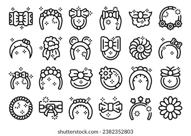 Hairband icons set outline vector. Scarf hair bandana. Fashion girl band