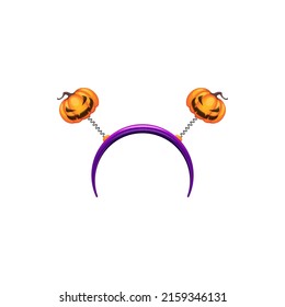 Hairband with pumpkins, headband decor isolated Halloween costume element. Vector orange horns of creepy pumpkins, spooky party accessories, creepy hat on masquerade, funny childish hair decoration
