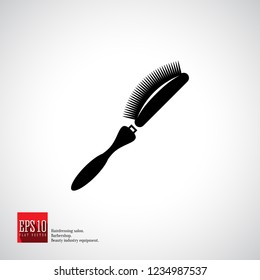 Hairbrush black isolated vector icon. Hairdresser, fashion salon and barber sign collection equipment.