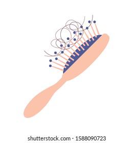 Hairbrush comb isolated flat vector icon, hair loss illustration.