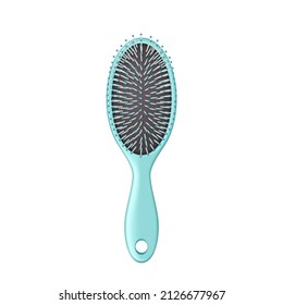 Hairbrush comb realistic icon isolated. 3d hair brush, barber and hairdresser tool. Plastic hair care or hairstyle salon accessory. 3d vector illustration