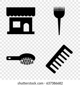 Hairbrush icons set. set of 4 hairbrush filled icons such as barber brush, hair brush, beauty salon