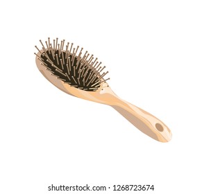 Hairbrush isolated on white background. Wood hairbrush. Vector illustration.