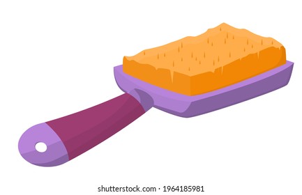 Hairbrush isolated on white background. Comb with a purple handle. Comb for pets. Vector illustration of a hairbrush in a flat style. Pets, pet grooming, pet accessories.
