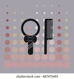 Hairbrush and mirror, vector icon