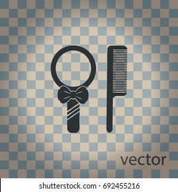 Hairbrush and mirror, vector icon