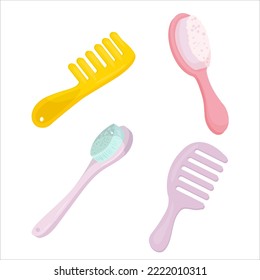 Hairbrush Set. Comb. Hair care. Vector graphics on a white background.