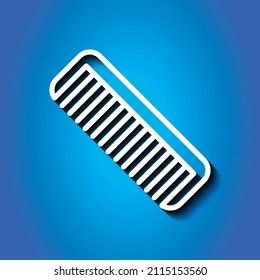 Hairbrush simple icon. Flat desing. White icon with shadow on blue background.ai