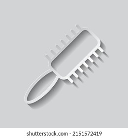 Hairbrush simple icon vector. Flat design. Paper style with shadow. Gray background.ai