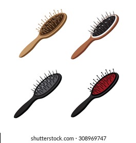 Hairbrush vector set of four different color hairbrushes.