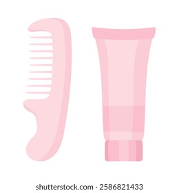 Haircare set icon. Comb and cosmetic tube. Grooming tools for hair styling, conditioning, and personal care