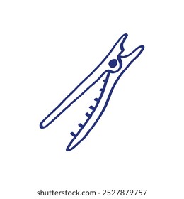 Haarspange. Friseurausrüstung. Professionelle Haarschneidemaschine. Handgezeichnete Skizze. Blaue Stift- oder Markierungszeichnung. Ein primitives Kinderbild. Vektorgrafik. Barbersymbol