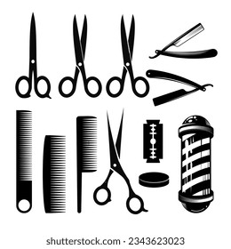 Haircut or barbershop tools icon set