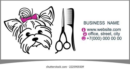 Haircut and care for pets. Business card concept for a groomer