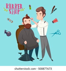 Haircut at the hairdresser. Salon. Characters. Illustration.