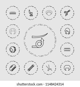Haircut icon. collection of 13 haircut outline icons such as comb, woman hairstyle, barber scissors, barber chair, hair curler. editable haircut icons for web and mobile.
