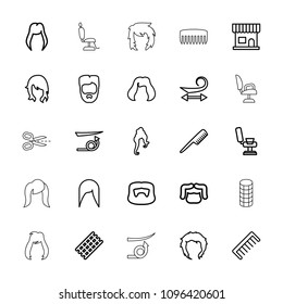 Haircut icon. collection of 25 haircut outline icons such as comb, woman hairstyle, beauty salon, barber chair, hair curler. editable haircut icons for web and mobile.