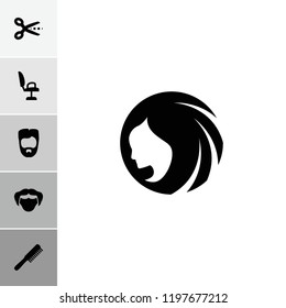 Haircut icon. collection of 6 haircut filled icons such as comb, woman hairstyle, man hairstyle, scissors. editable haircut icons for web and mobile.