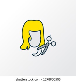Haircut icon colored line symbol. Premium quality isolated hairdresser element in trendy style.