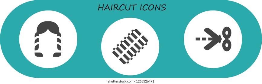  haircut icon set. 3 filled haircut icons. Simple modern icons about  - Hairstyle, Hair curler, Scissors