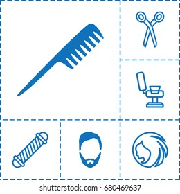 Haircut icon. set of 6 haircut filled and outline icons such as comb, man hairstyle, barber scissors, woman hairstyle, barber chair