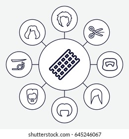 Haircut icons set. set of 9 haircut outline icons such as hair curler, straight hair, woman hairstyle, man hairstyle, hairstyle
