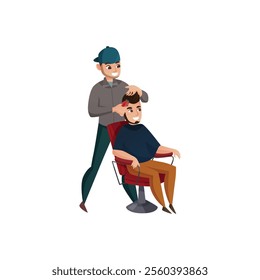 Haircut Illustration Depicting a Barber and Client in a Classic Grooming Session