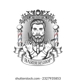 haircut logo, logo barber shop, barber shop, man holding scissors