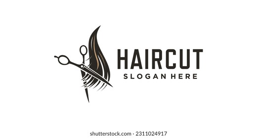 Haircut logo design with modern unique style idea
