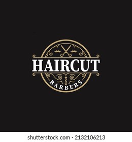 Haircut logo emblem for, Barber Shop logo design, Logo Vector Design, beard shaving service.