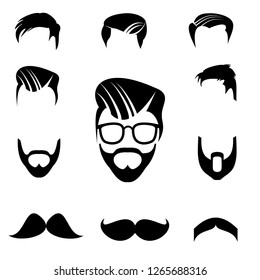 haircut, mustache, beard, and style man barber icons set vector