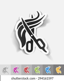 haircut paper sticker with shadow. Vector illustration