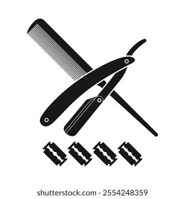 Haircut razor blade and comb vector illustration