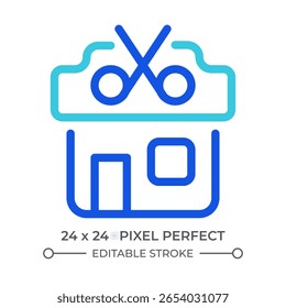 Corte de cabelo salão colorido ícone de linha ui. Barbearia, profissional. Negócio de cabeleireiro, construção. Moda, beleza. Símbolo linear duotônico de vetor isolado. Elemento de interface do usuário, pixel perfect