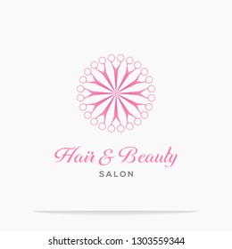 haircut salon logo with circle pattern scissor vector illustration design.